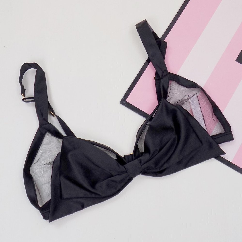 nwt Victoria's Secret black satin bow bralette bra lingerie